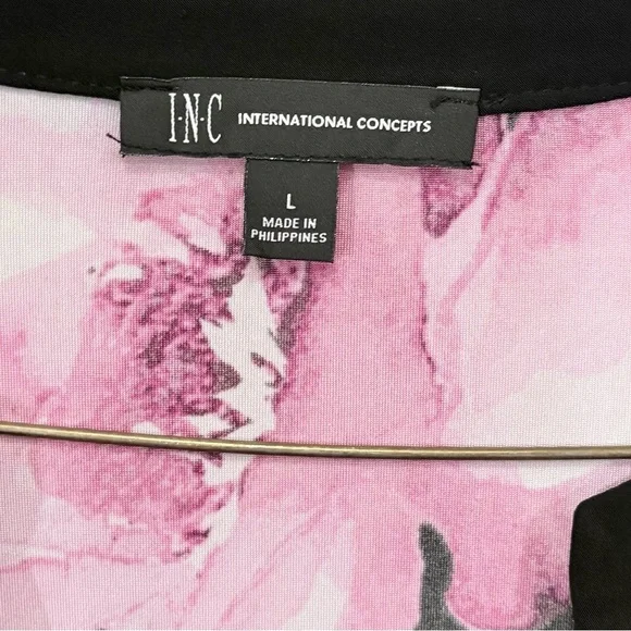 INC International Concepts Black Blouse with Pink Floral Pattern - Picture 4 of 6